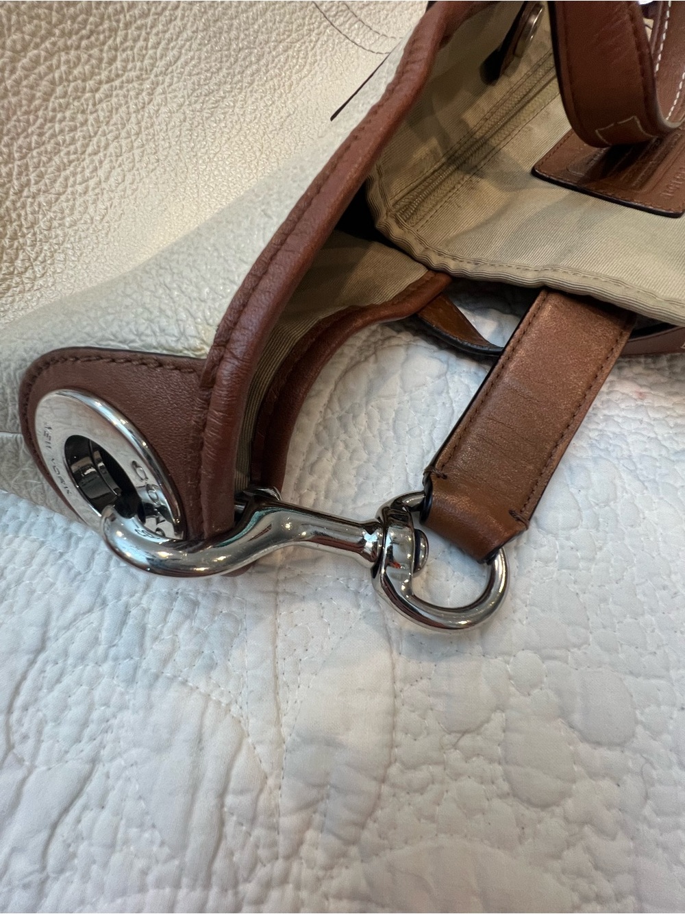 Coach Cream and Brown Leather Two-Tone Tote - Picture 13 of 15